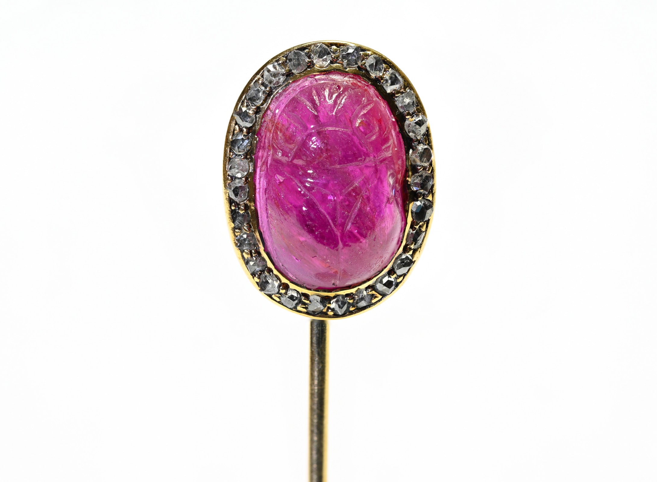 Antique Gold Ruby Scarab Diamond Stick Pin