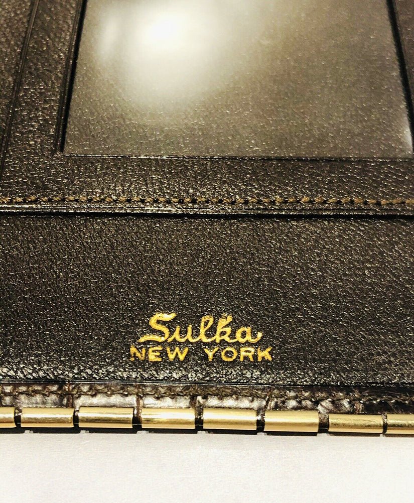 SULKA New York Glossy Brown Crocodile 14K Gold Corners Long Bifold Wallet