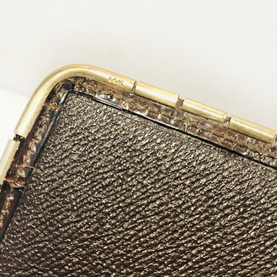 SULKA New York Glossy Brown Crocodile 14K Gold Corners Long Bifold Wallet