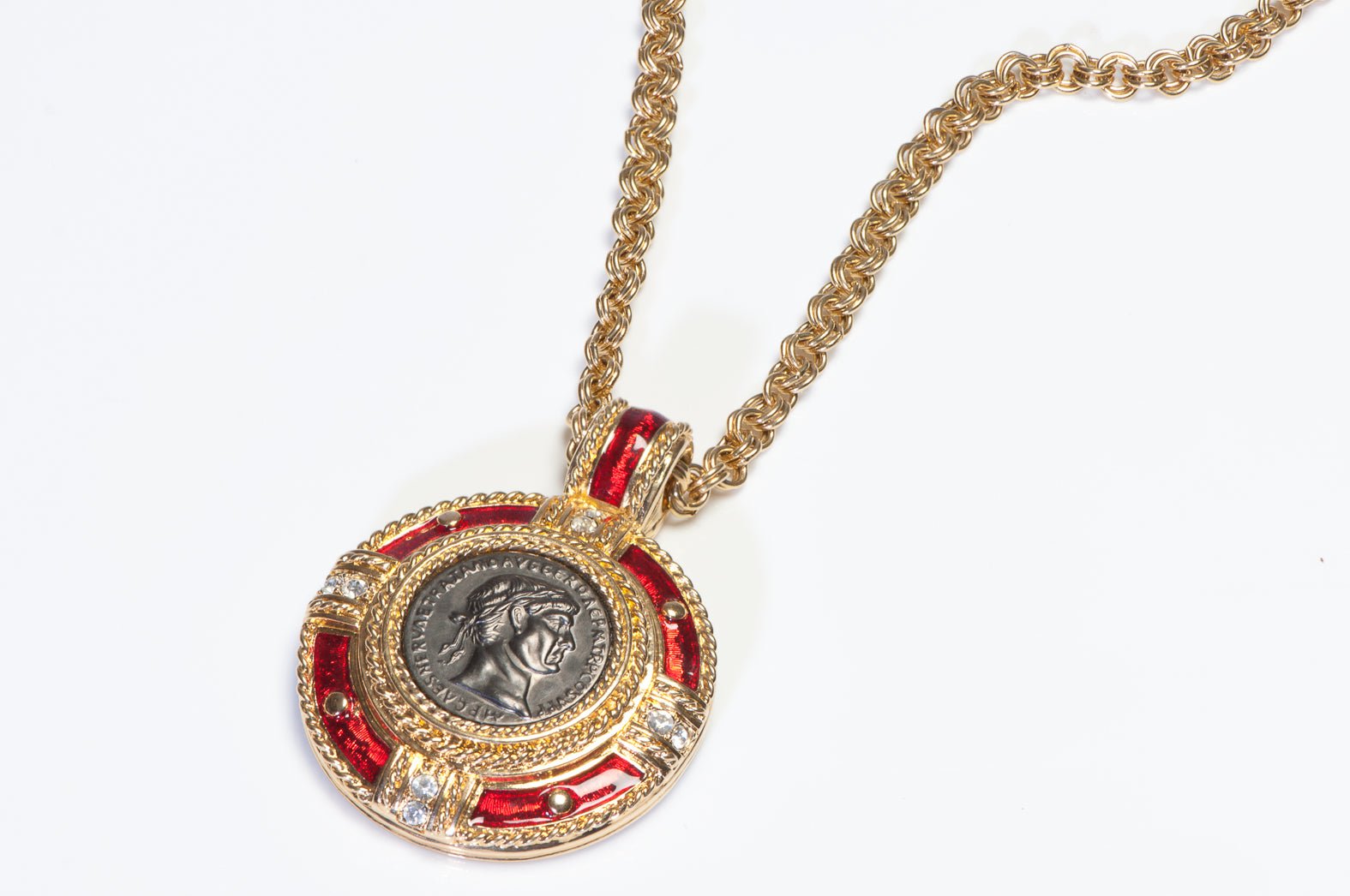 Swarovski Gold Plated Red Enamel Crystal Coin Earrings Necklace Set