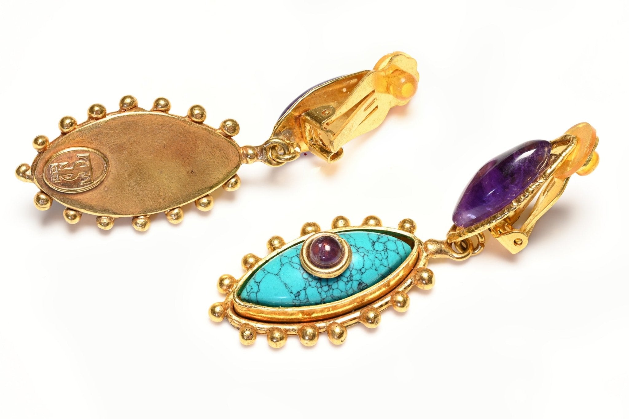 Sylvia Toledano Paris Evil Eye Gold Plated Turquoise Amethist Drop Earrings