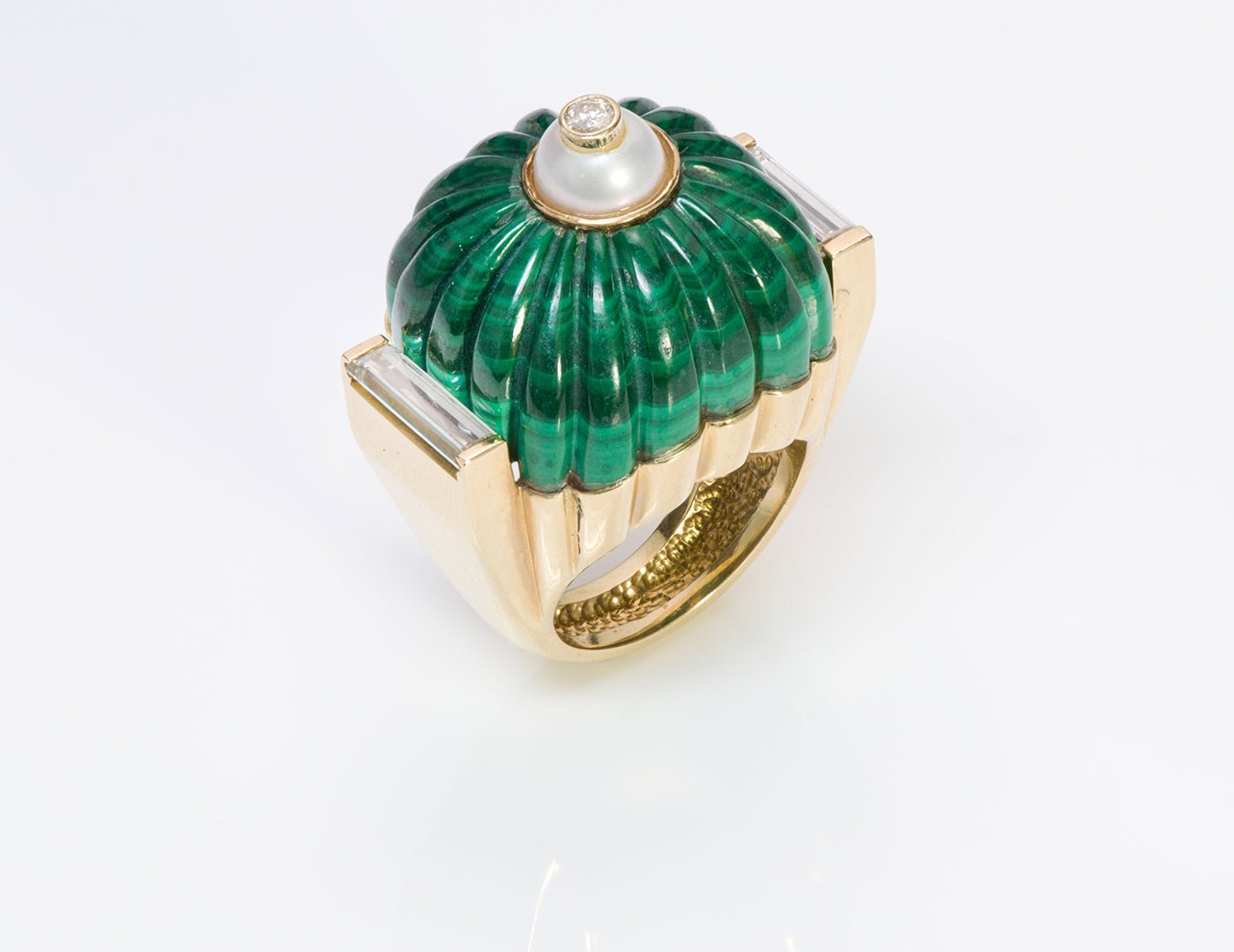 Tambetti Malachite 18K Gold Diamond Ring Earrings