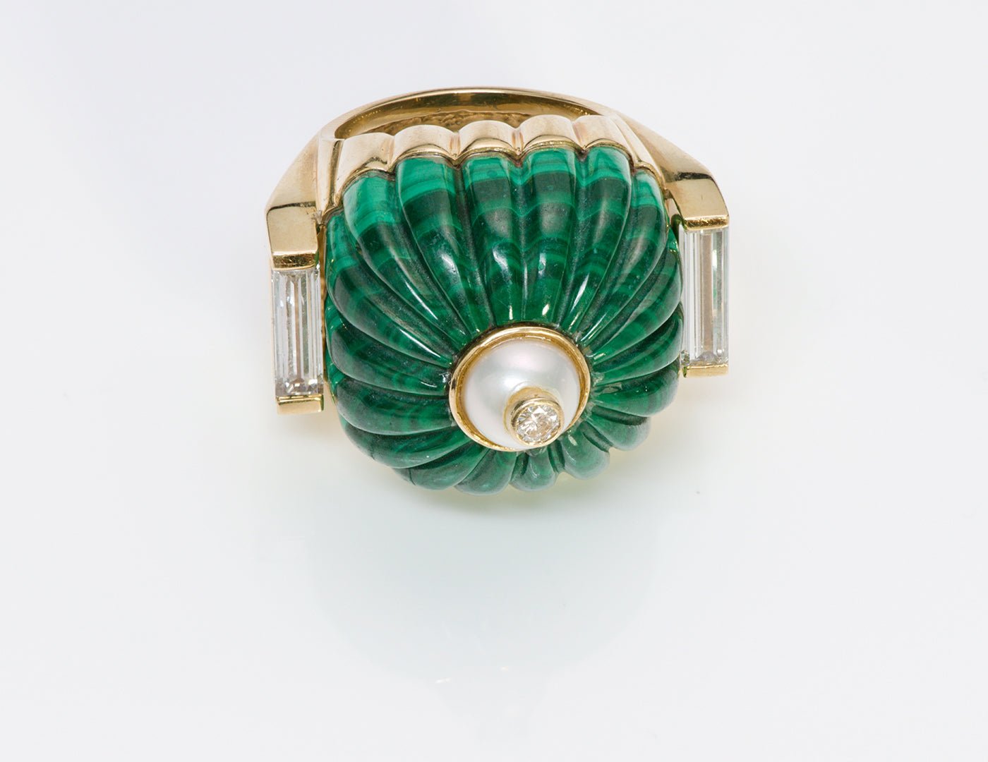 Tambetti Malachite 18K Gold Diamond Ring Earrings