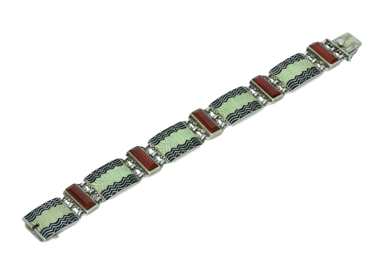 Theodor Fahrner 935 Silver Enamel and Carnelian Bracelet