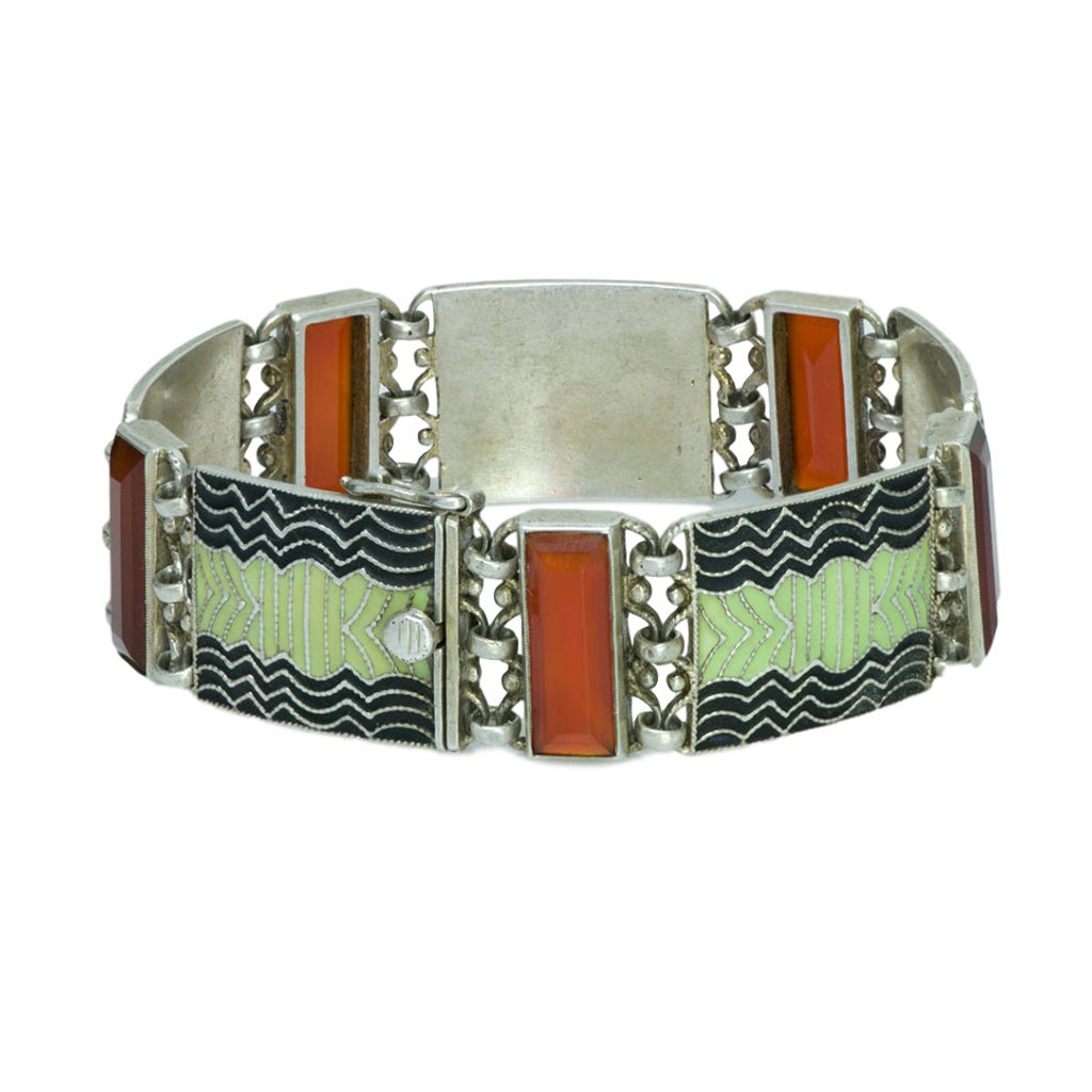 Theodor Fahrner 935 Silver Enamel and Carnelian Bracelet