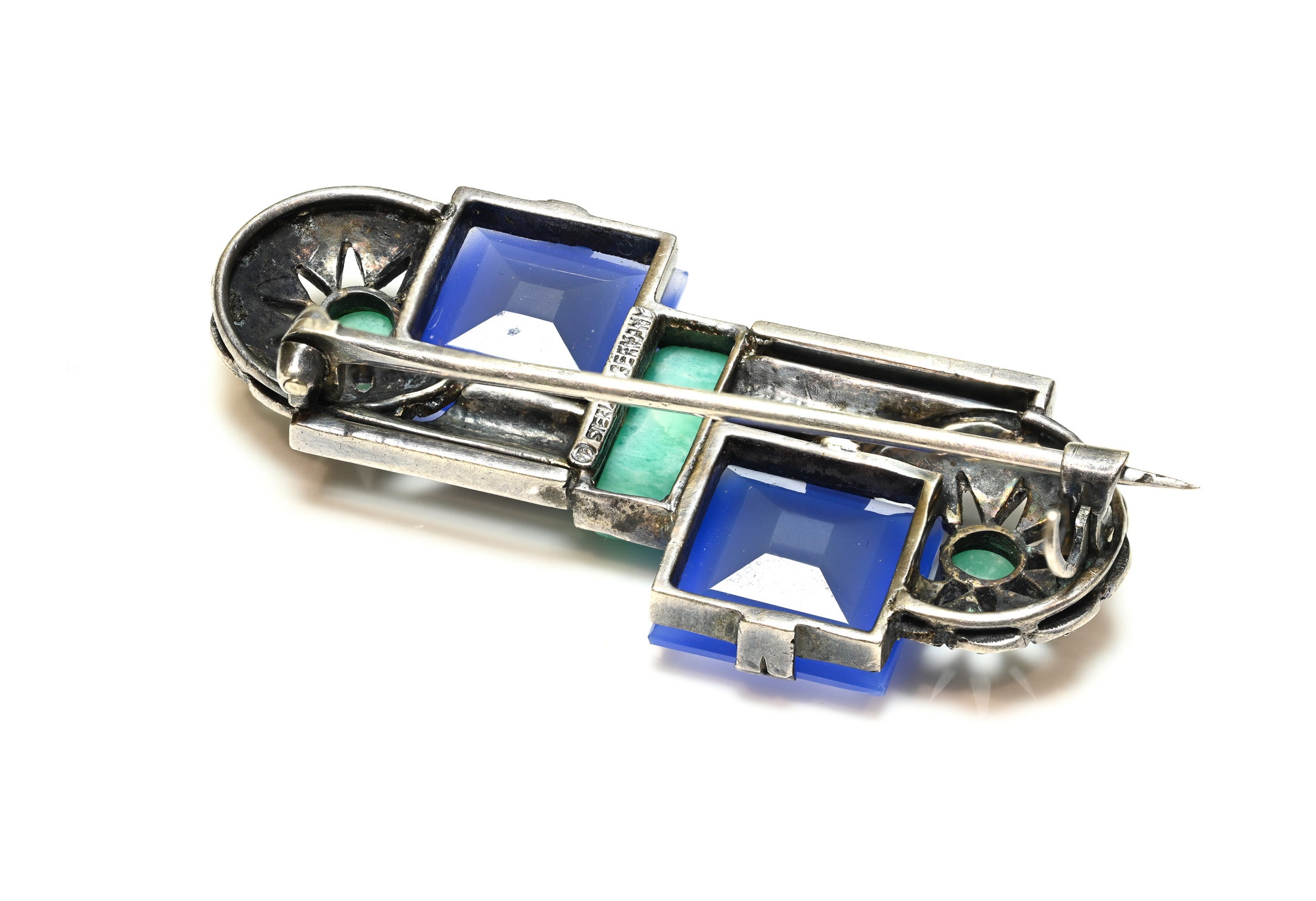 Theodor Fahrner Marcasite Sterling Silver Chalcedony Amazonite Brooch