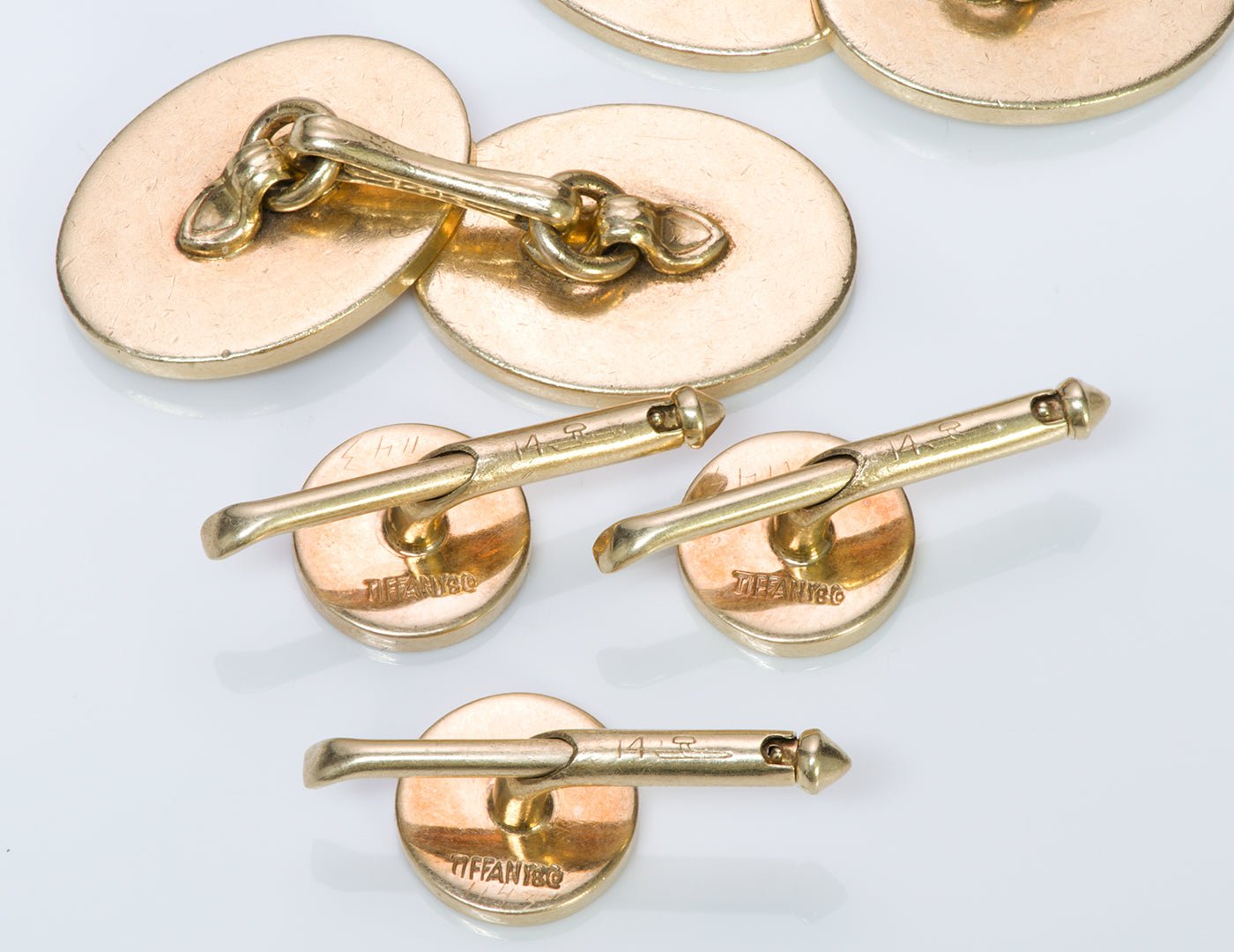 Tiffany & Co. 14K Gold Crest Cufflink Stud Set