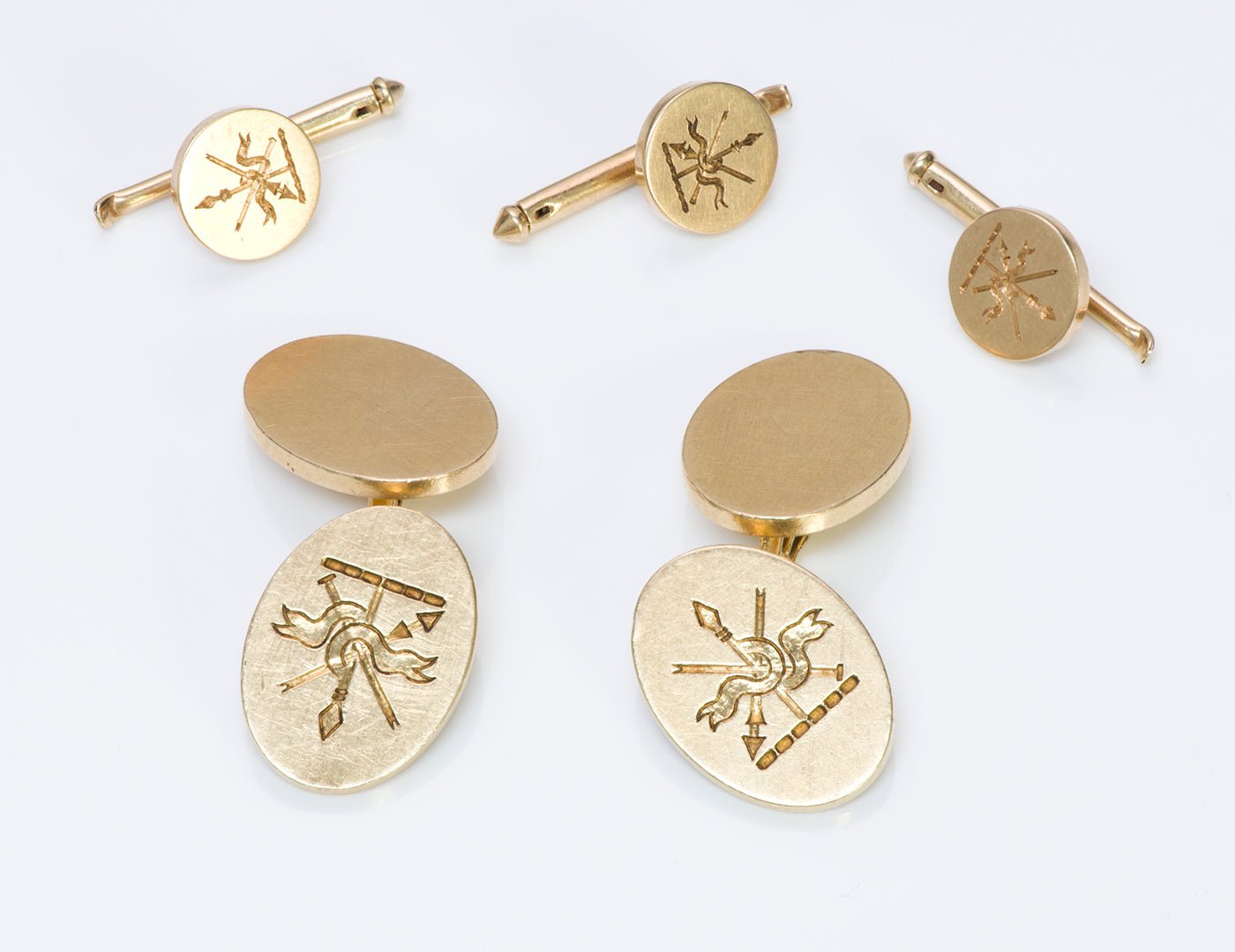 Tiffany & Co. 14K Gold Crest Cufflink Stud Set