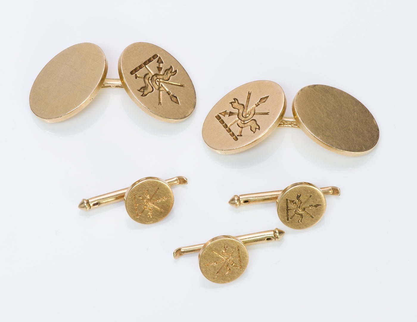 Tiffany & Co. 14K Gold Crest Cufflink Stud Set