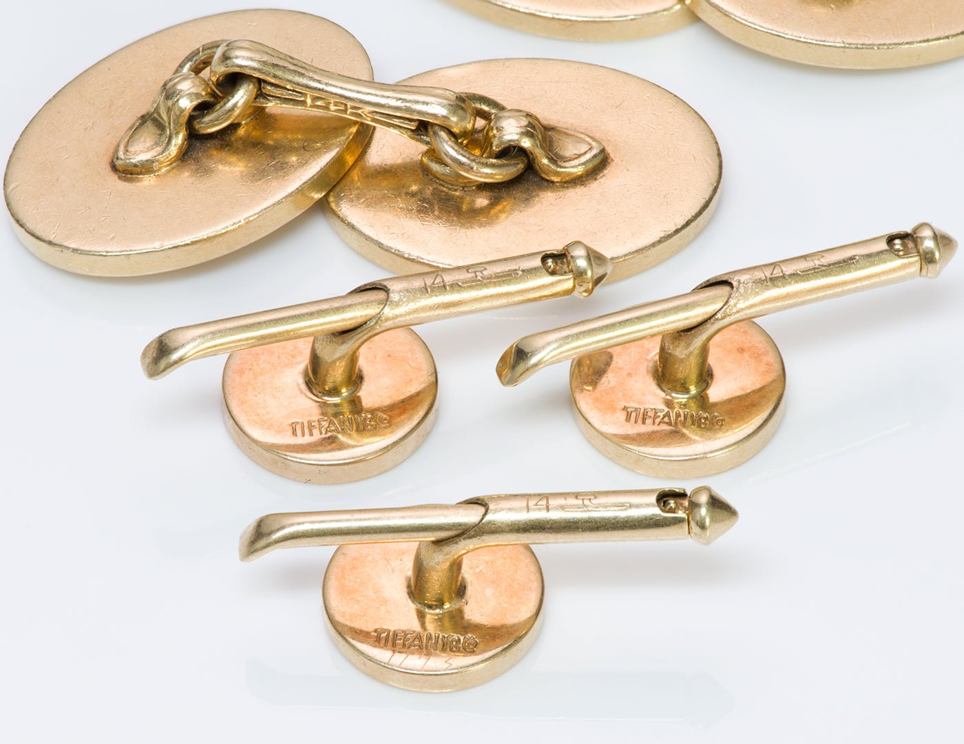 Tiffany & Co. 14K Gold Crest Cufflink Stud Set