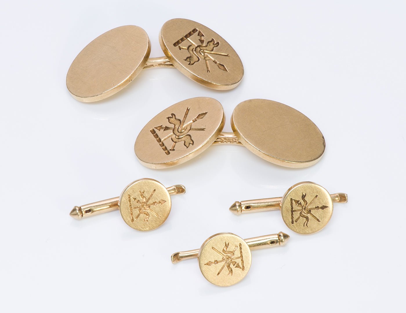 Tiffany & Co. 14K Gold Crest Cufflink Stud Set