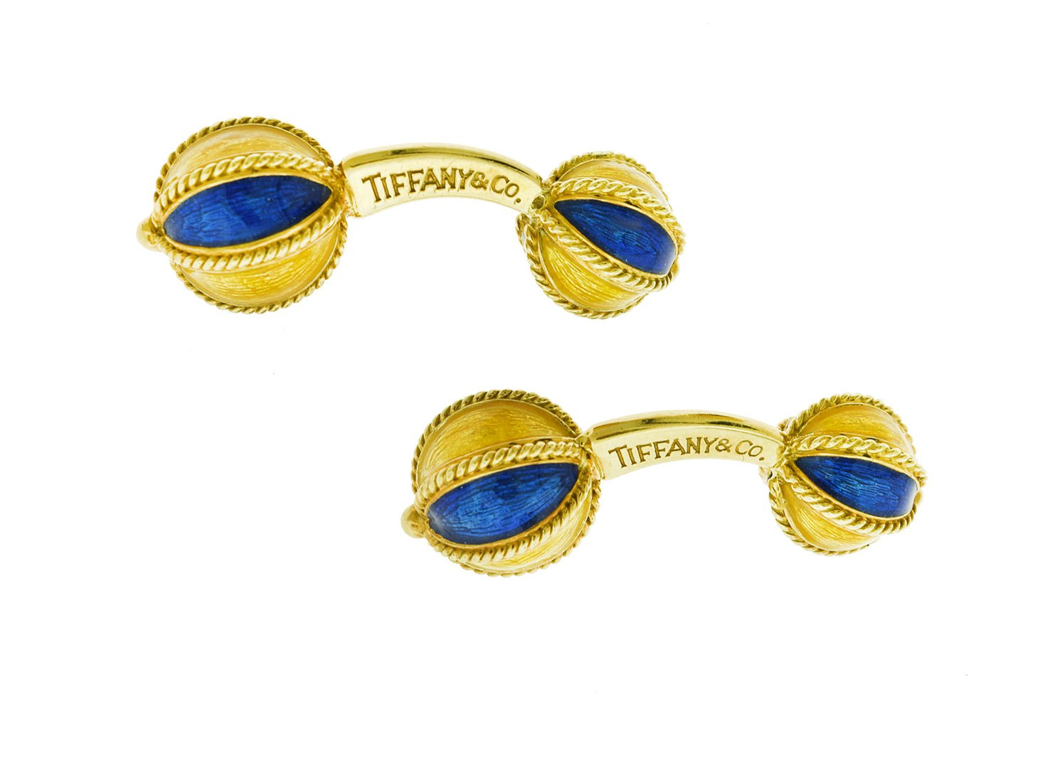 Tiffany & Co. 18K Gold Blue Enamel Ball Cufflinks