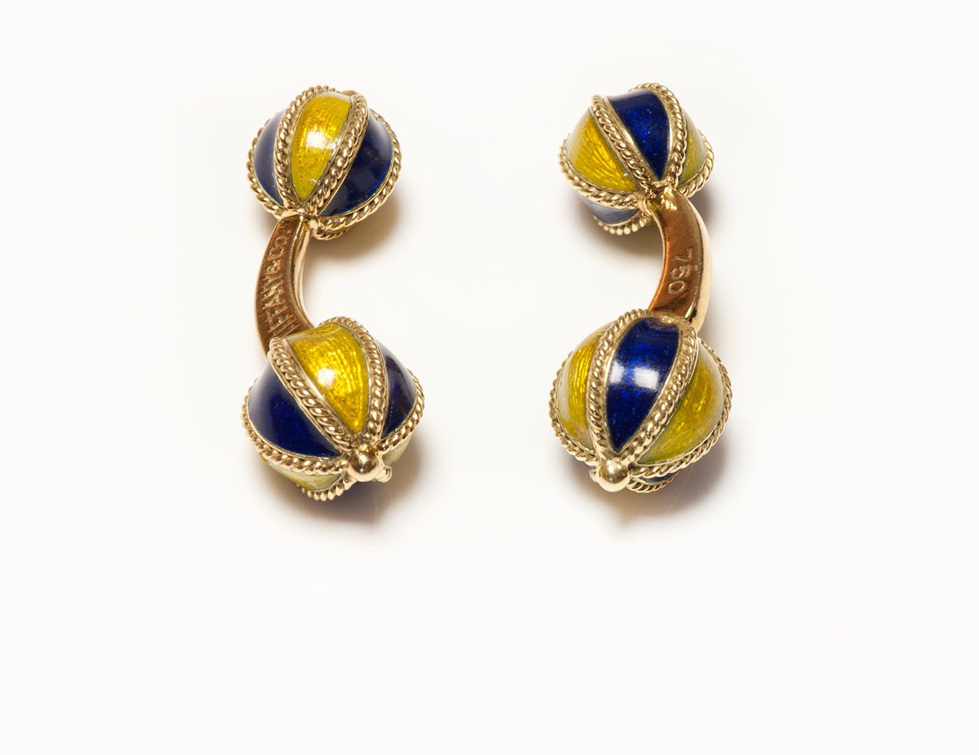 Tiffany & Co. 18K Gold Blue Enamel Ball Cufflinks