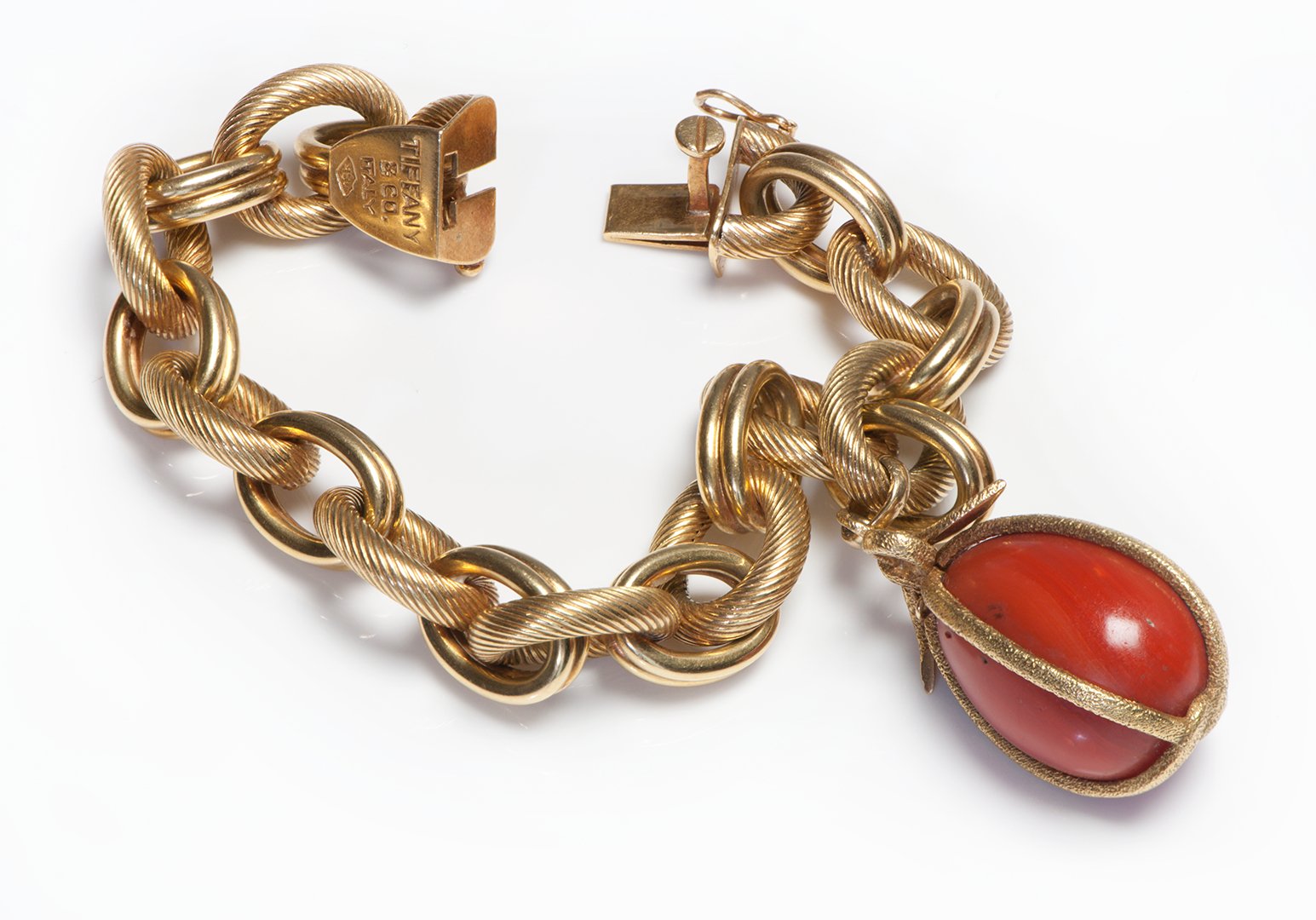 Tiffany & Co. 18K Gold Coral Charm Link Bracelet