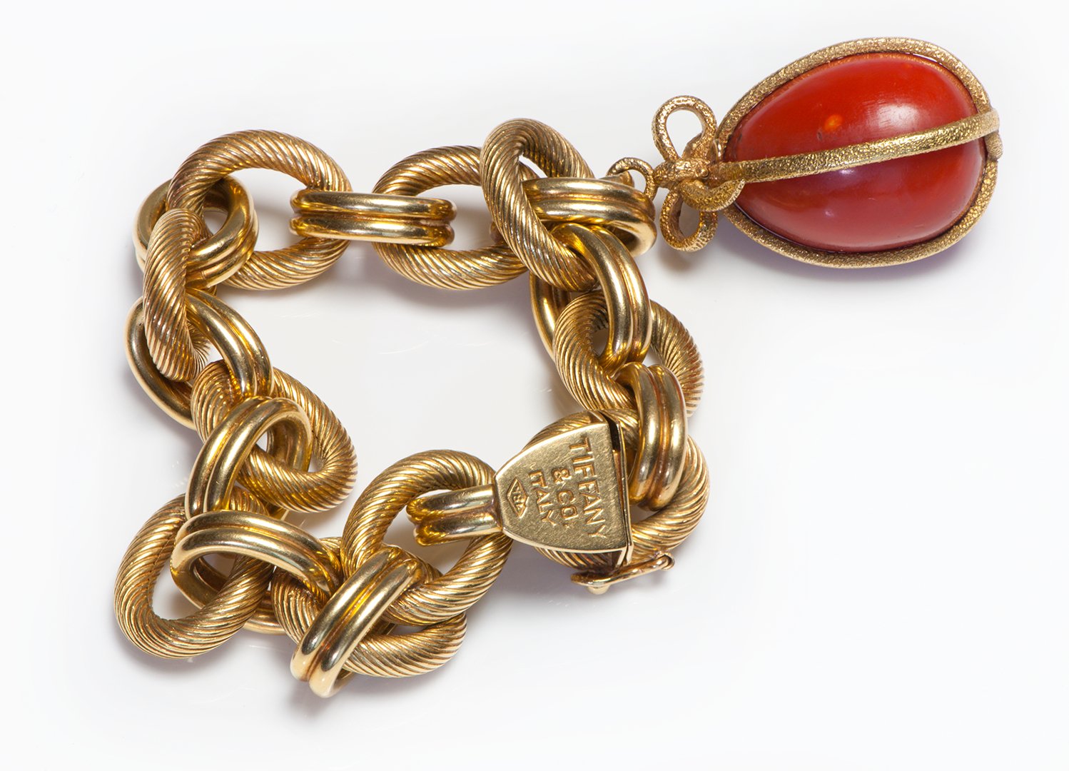 Tiffany & Co. 18K Gold Coral Charm Link Bracelet