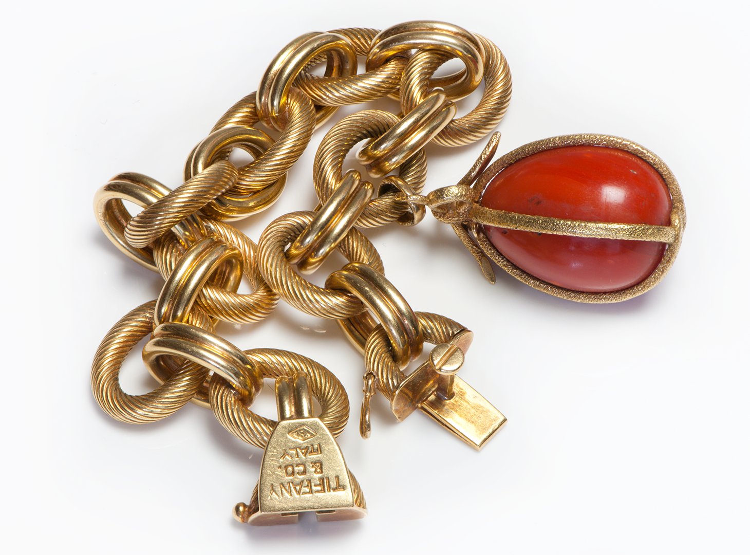 Tiffany & Co. 18K Gold Coral Charm Link Bracelet
