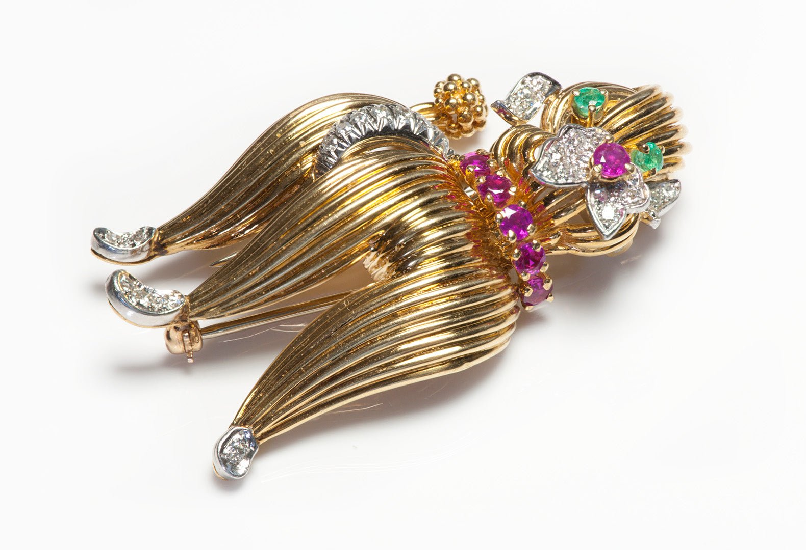 Tiffany & Co. 18K Gold Diamond Emerald Ruby Poodle Brooch