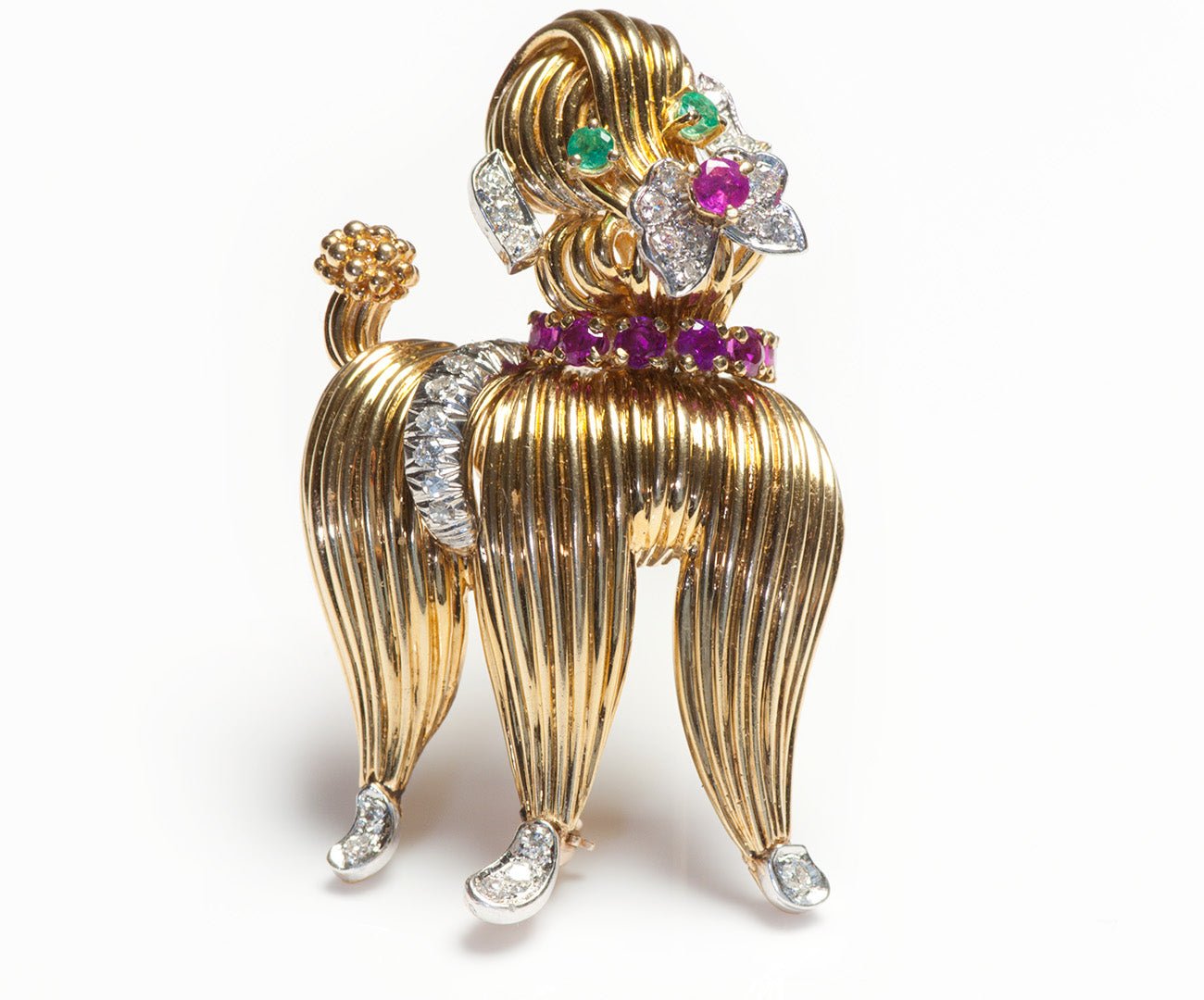 Tiffany & Co. 18K Gold Diamond Emerald Ruby Poodle Brooch