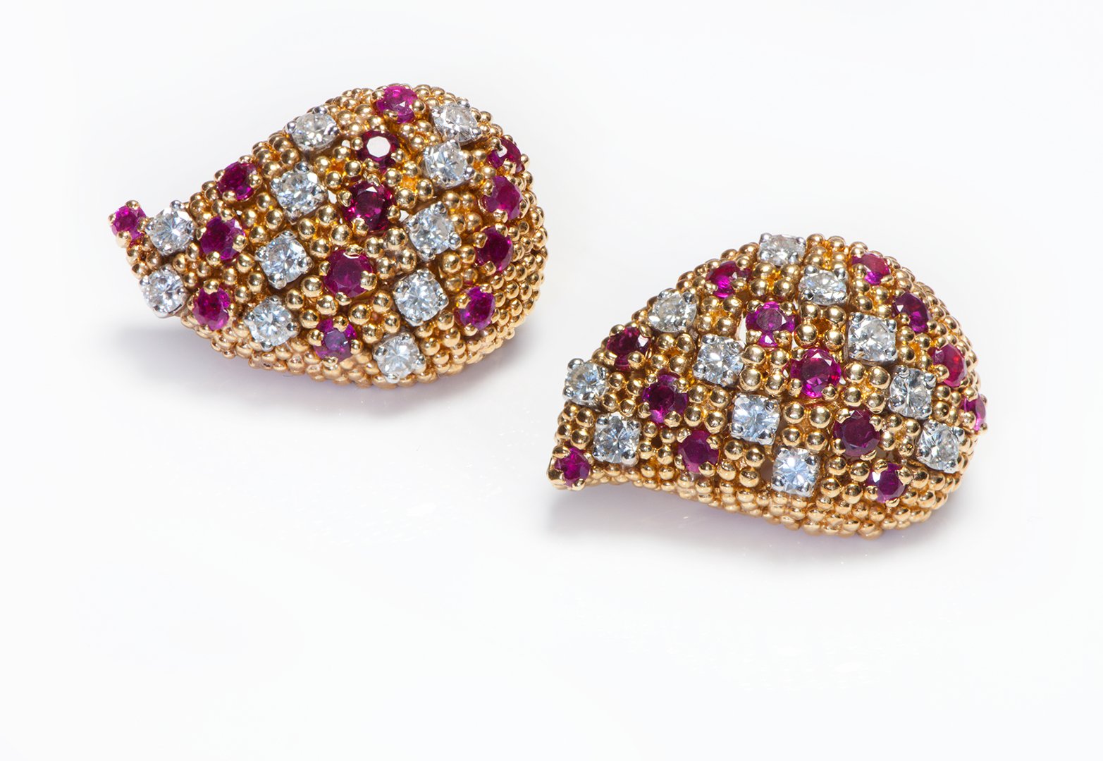 Tiffany & Co. 18K Gold Diamond Ruby Earrings Ring Set