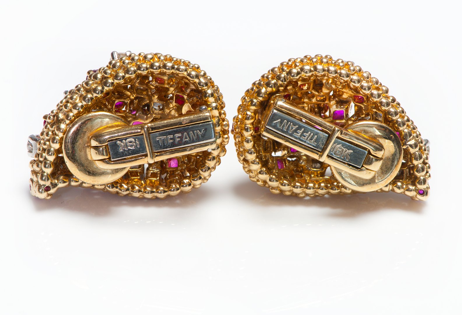Tiffany & Co. 18K Gold Diamond Ruby Earrings Ring Set
