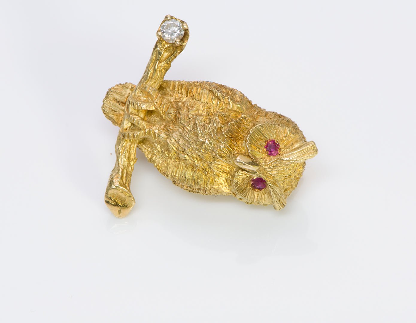 Tiffany & Co. 18K Gold Diamond Ruby Owl Brooch Pin