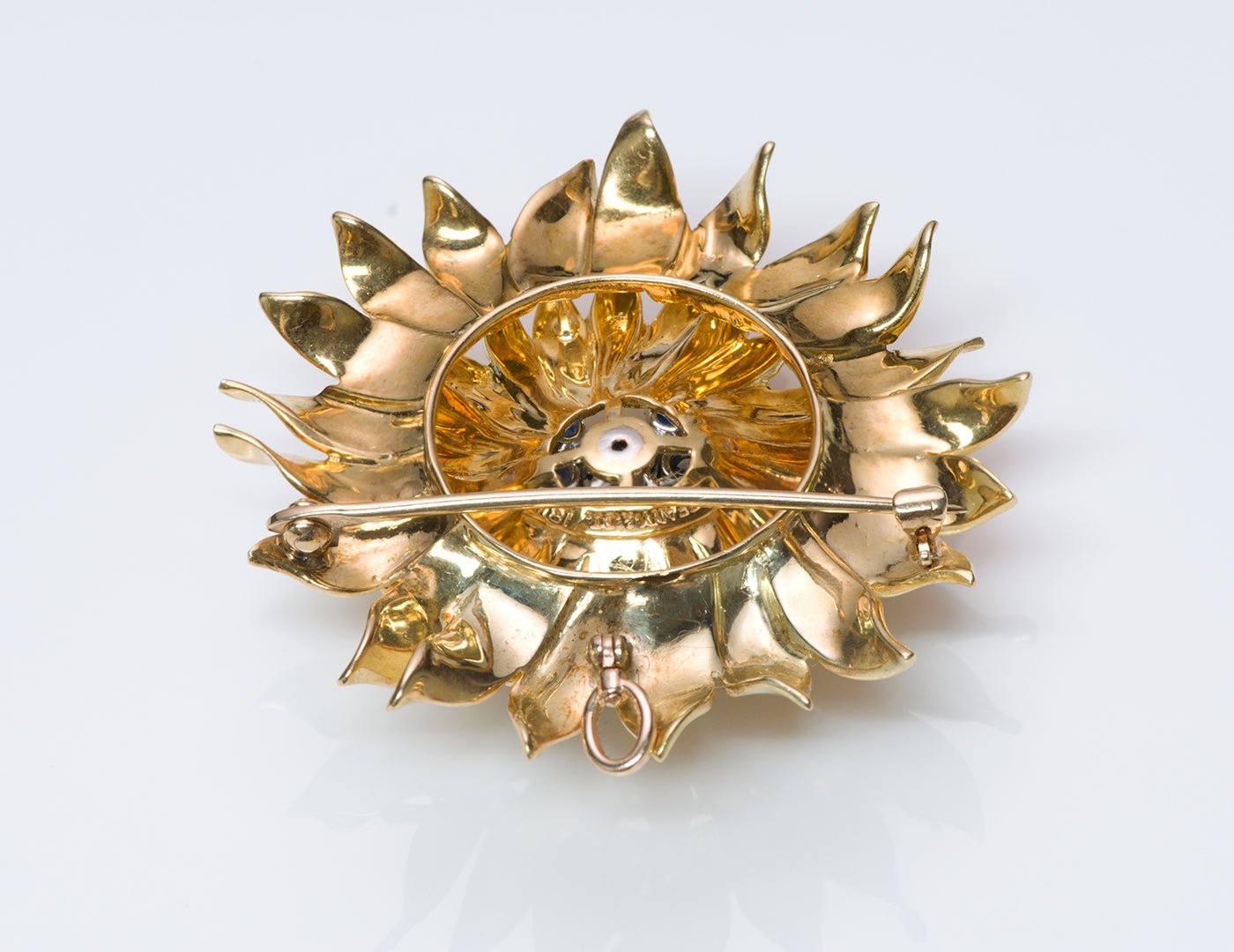 Tiffany & Co. 18K Gold Diamond Sapphire Flower Pendant Brooch
