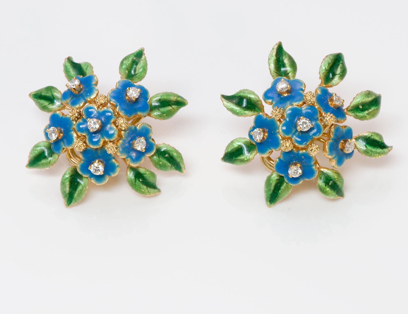 Tiffany & Co. 18K Gold Enamel Diamond Earrings