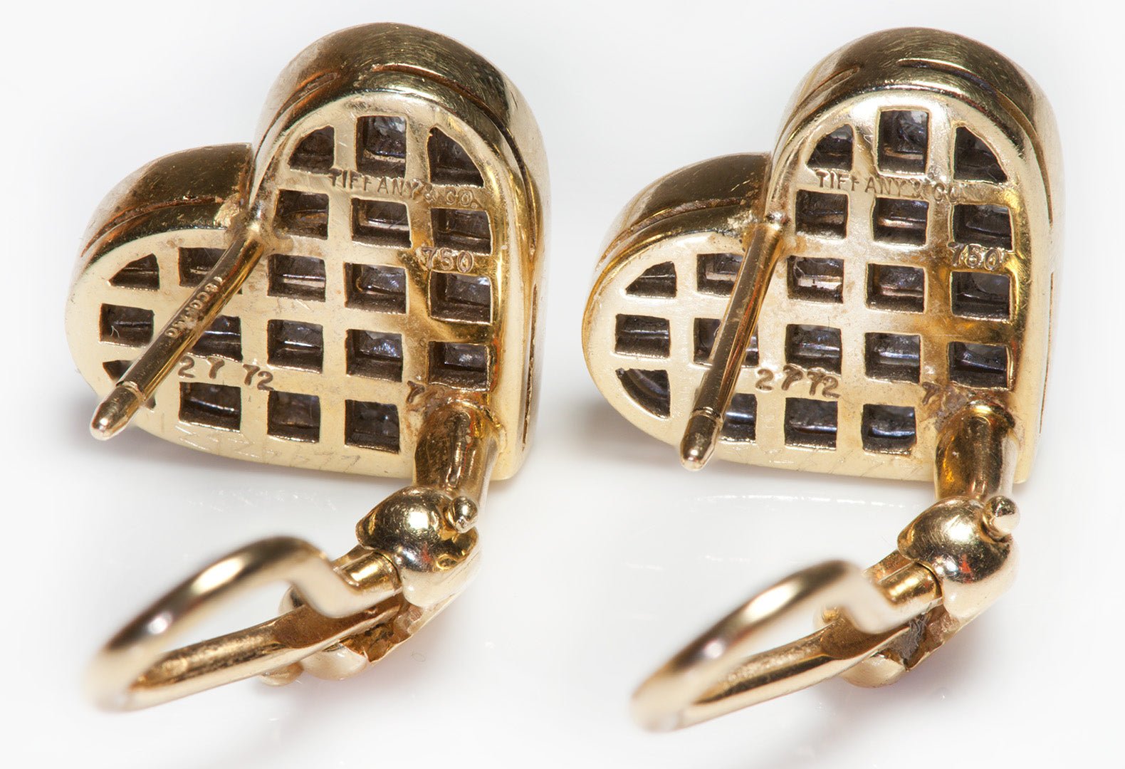 Tiffany & Co. 18K Gold Radiant Diamond Heart Pendant Earrings