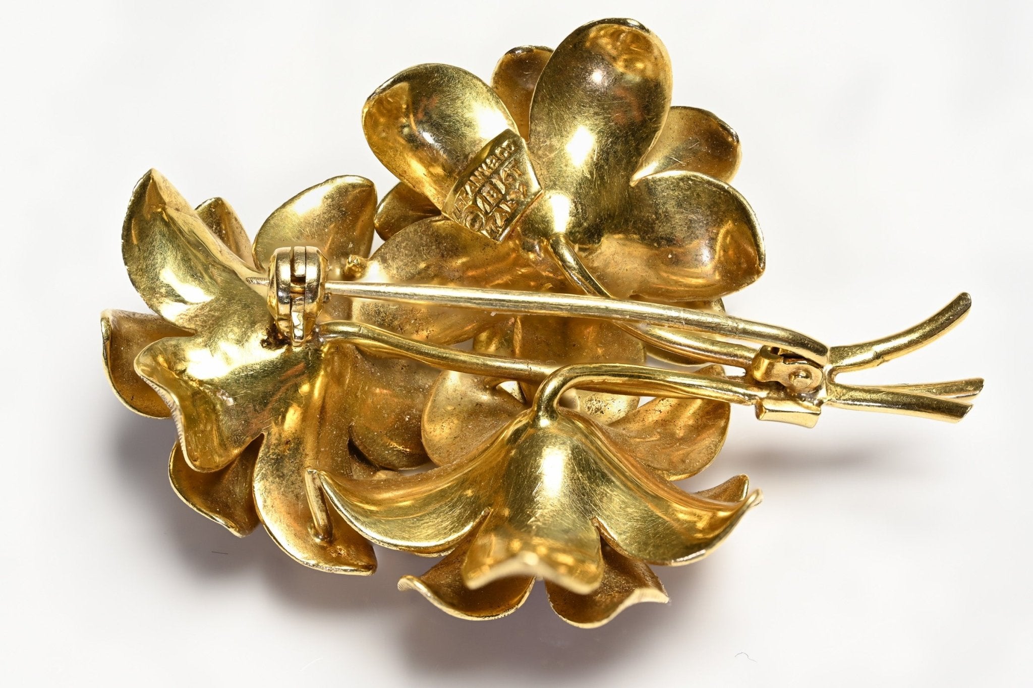 Tiffany & Co. 18K Gold Ruby Diamond Flower Brooch