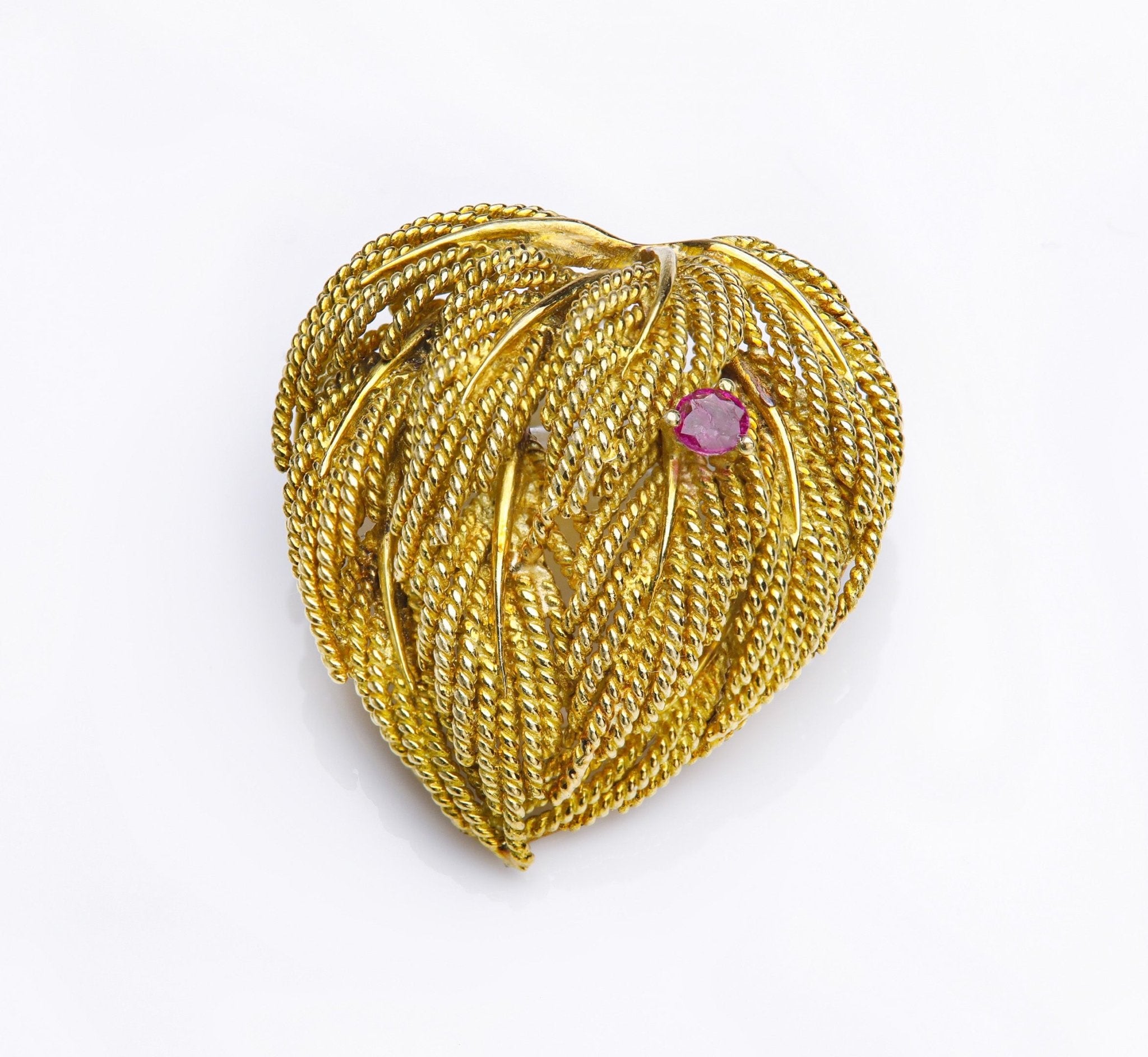 Tiffany & Co. 18K Gold Ruby Heart Brooch