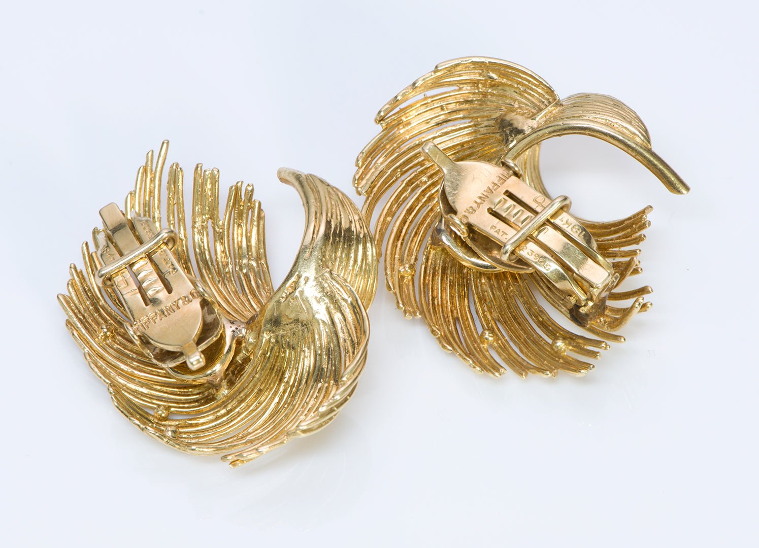 Tiffany & Co. 18K Yellow Gold Feather Clip Earrings