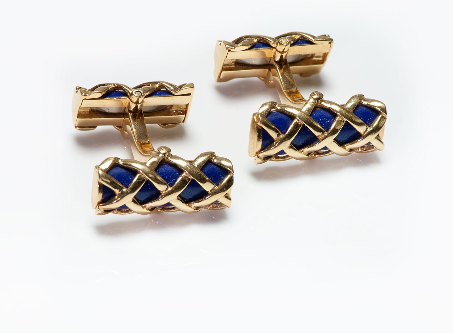 Tiffany & Co. 18K Yellow Gold Lapis Criss Cross Bar Cufflinks