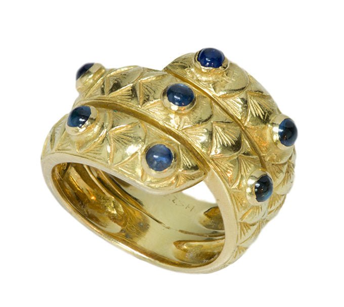 Tiffany & Co. Cabochon Sapphire Fan 18K Gold Ring