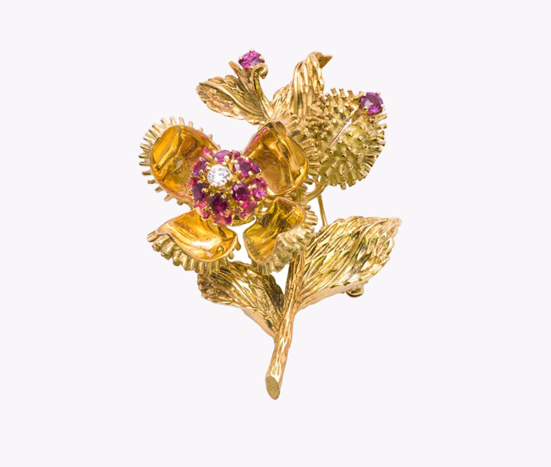 Tiffany & Co. Chestnut Ruby Diamond Brooch