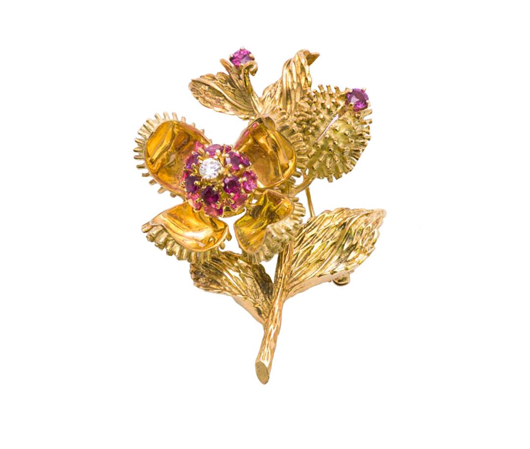 Tiffany & Co. Chestnut Ruby Diamond Brooch