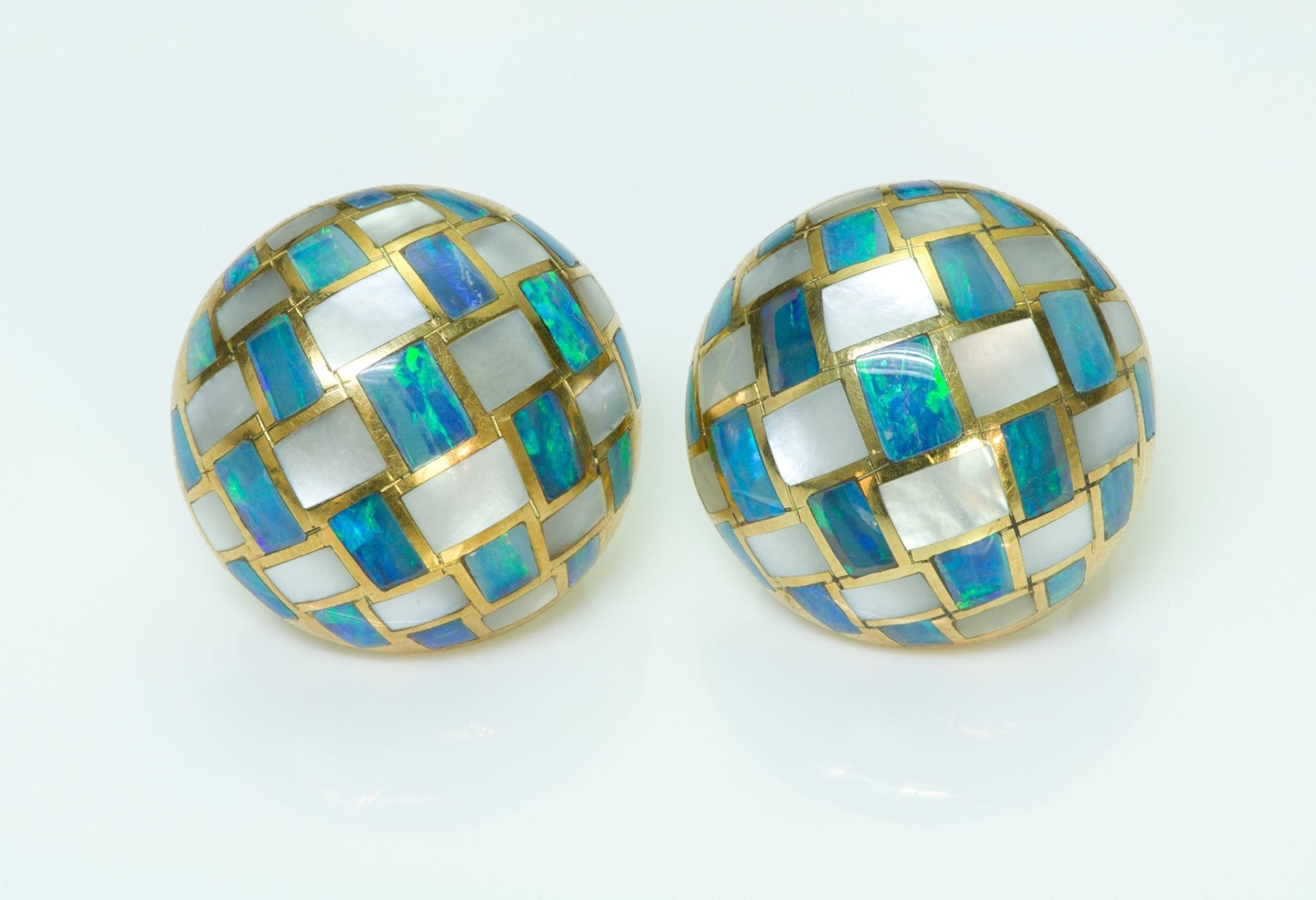 Tiffany & Co. Cummings Opal Gold Checkerboard Earrings