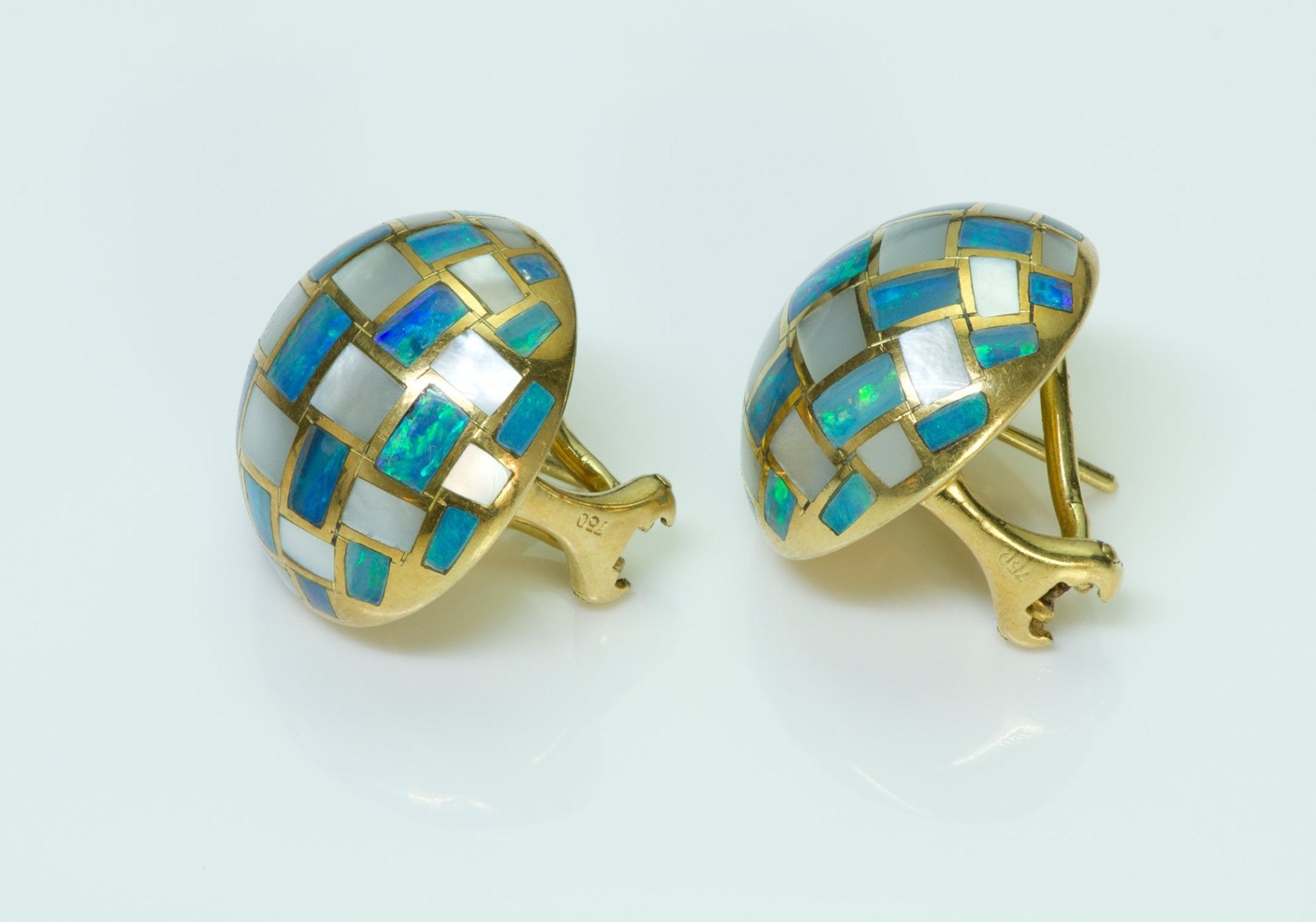 Tiffany & Co. Cummings Opal Gold Checkerboard Earrings