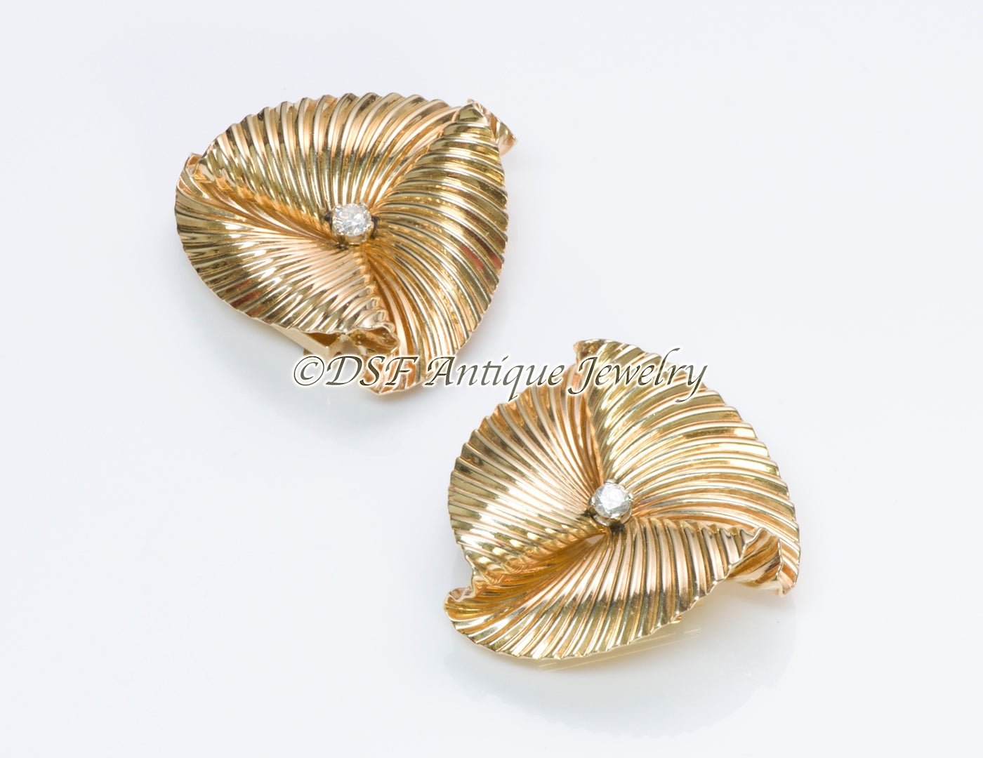Tiffany & Co. Diamond & Gold Swirl Clips
