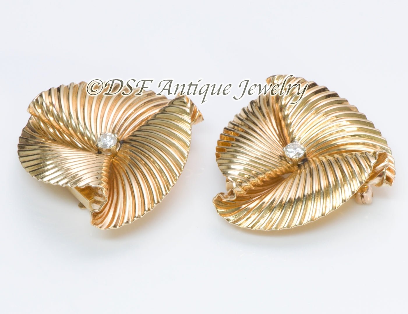 Tiffany & Co. Diamond & Gold Swirl Clips