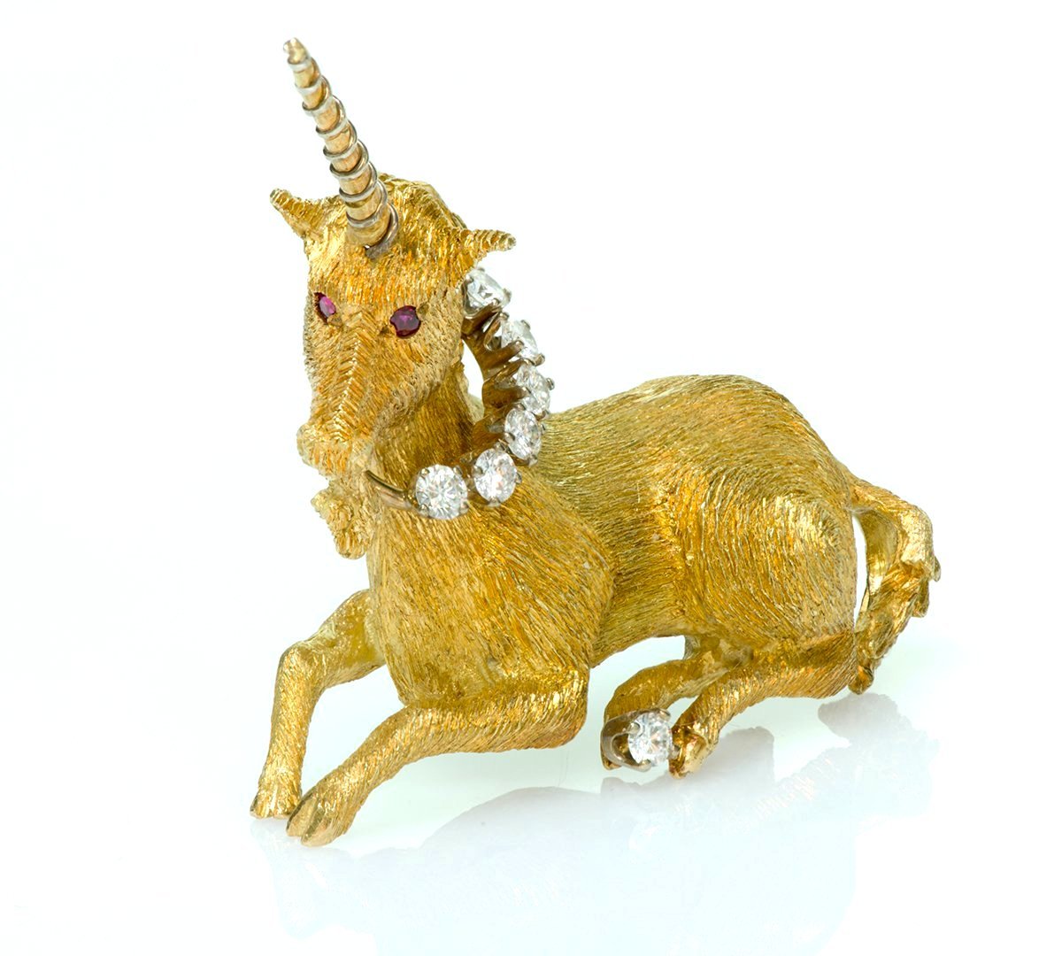 Tiffany & Co. Diamond Ruby 18K Gold Unicorn Brooch