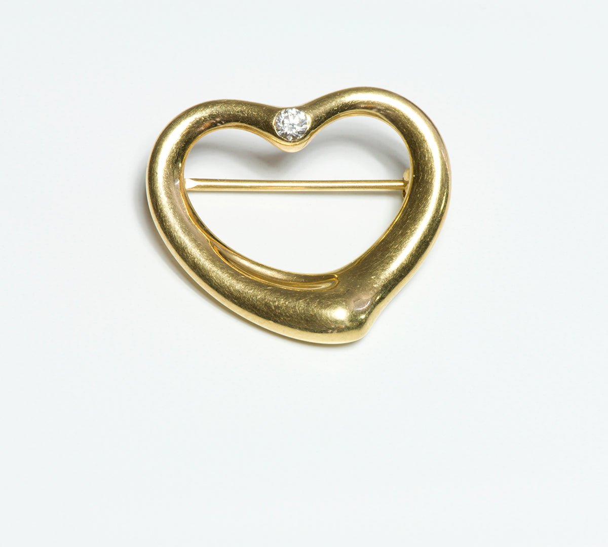 Tiffany & Co. Elsa Peretti 18K Gold Open Heart Diamond Brooch