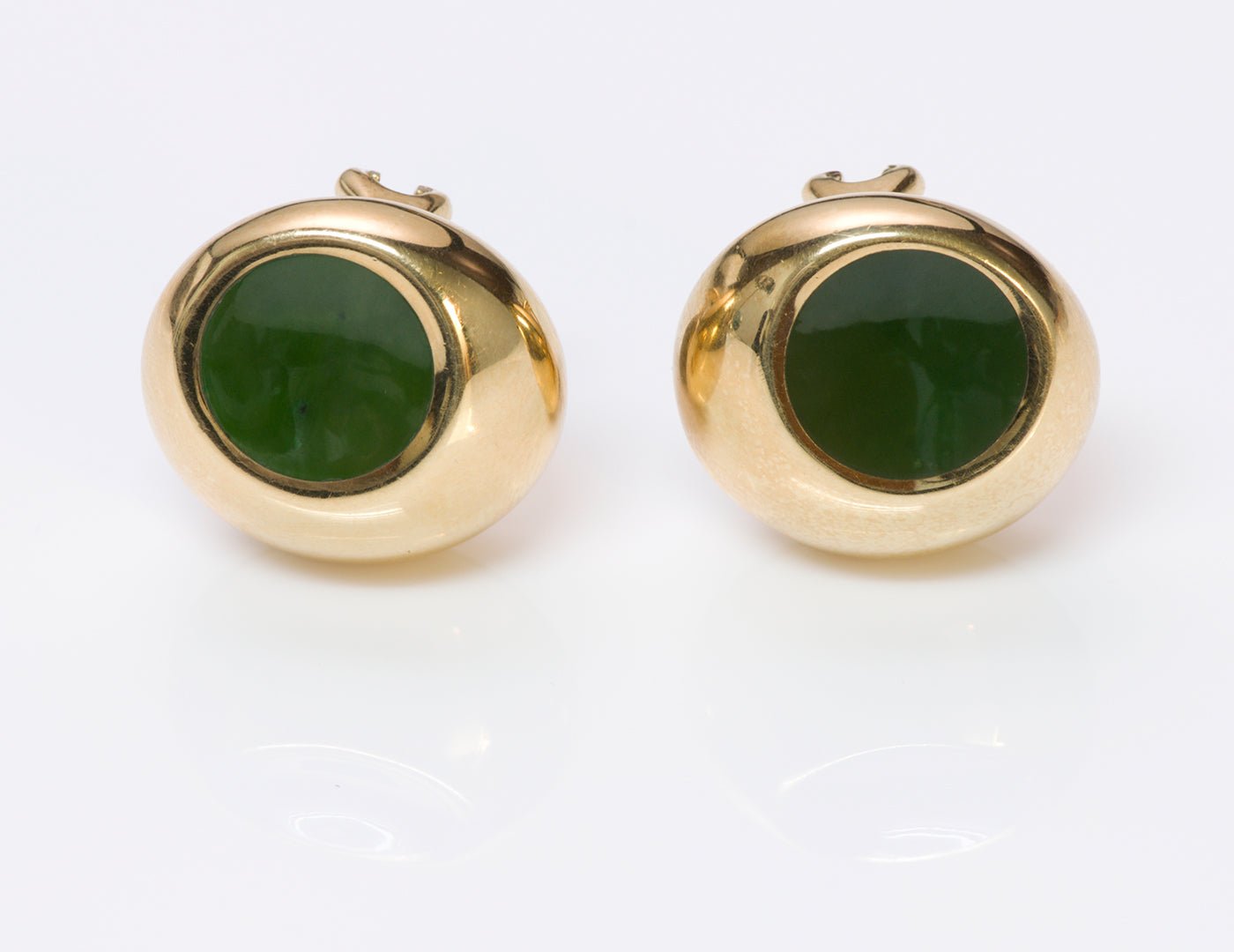 Tiffany & Co. Elsa Peretti Thumbprint 18K Gold Nephrite Jade Earrings