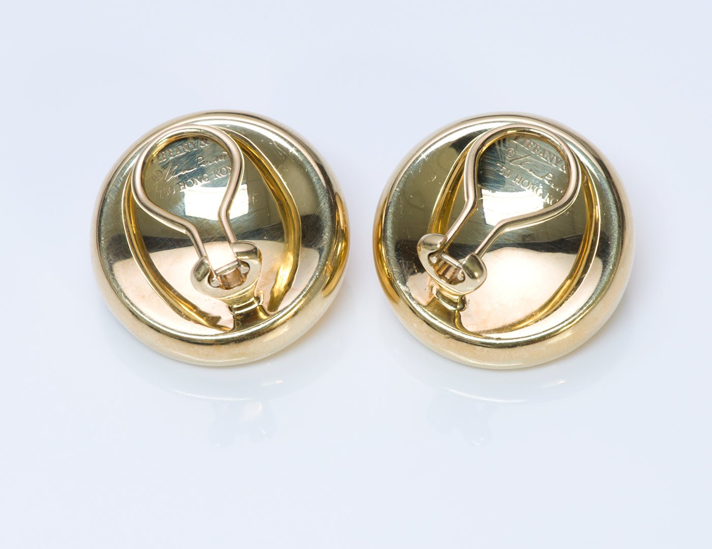 Tiffany & Co. Elsa Peretti Thumbprint 18K Gold Nephrite Jade Earrings