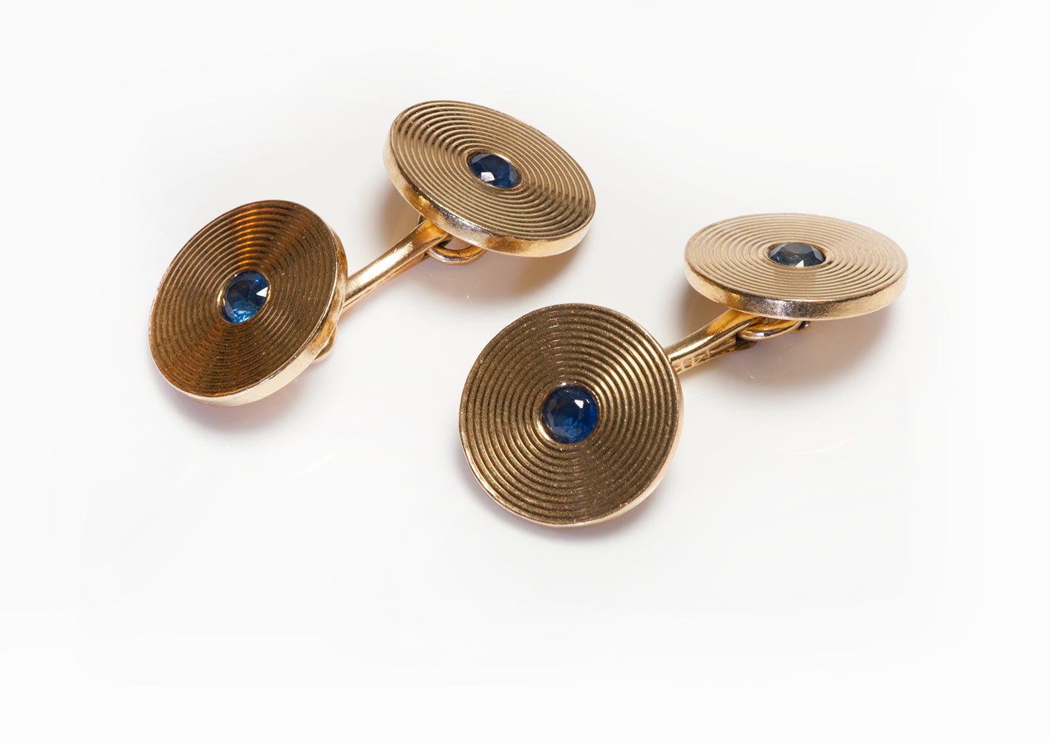 Tiffany & Co. Engine-Turned Gold Sapphire Cufflinks