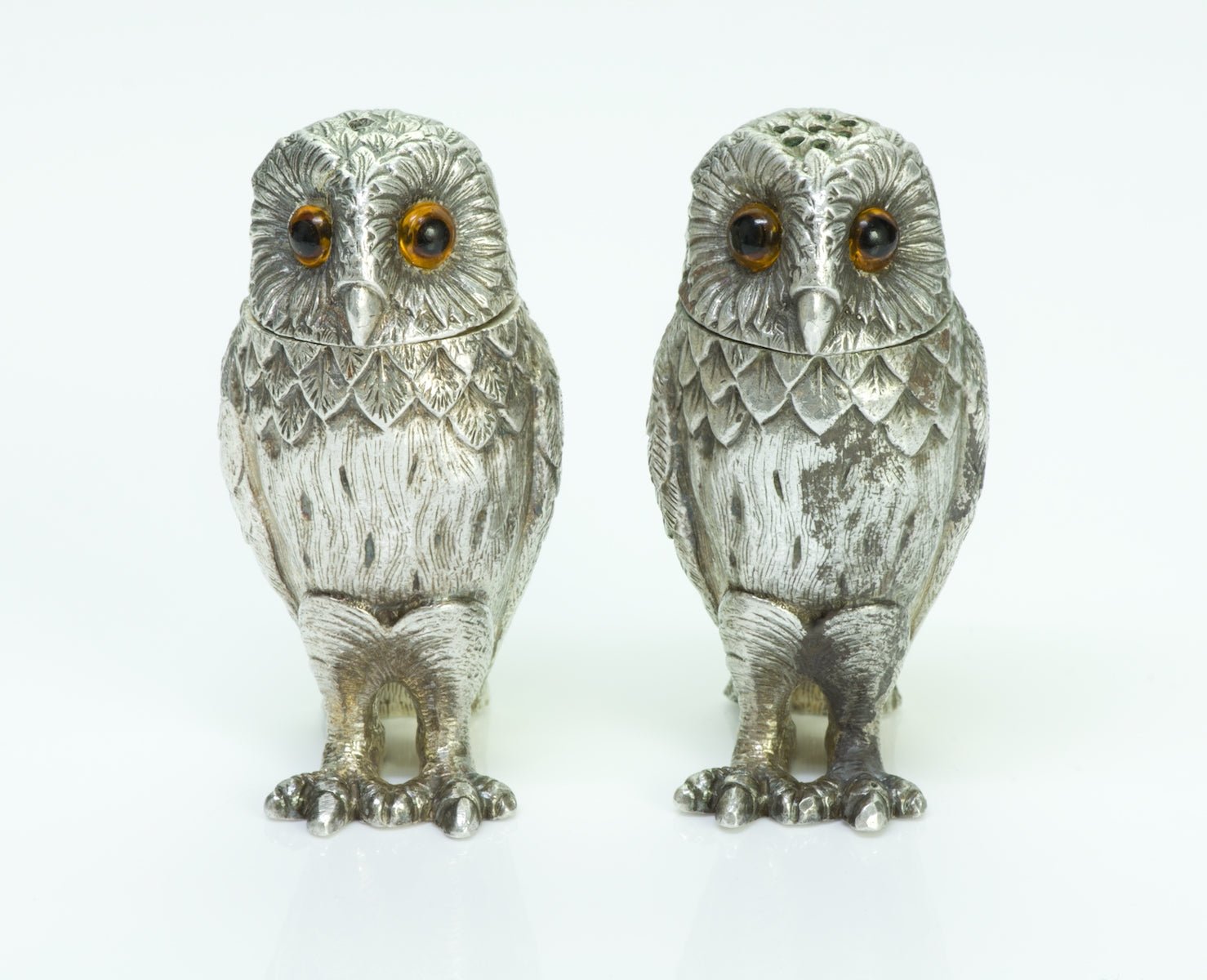 Tiffany & Co. England Vintage Silver Owl Salt & Pepper Shakers