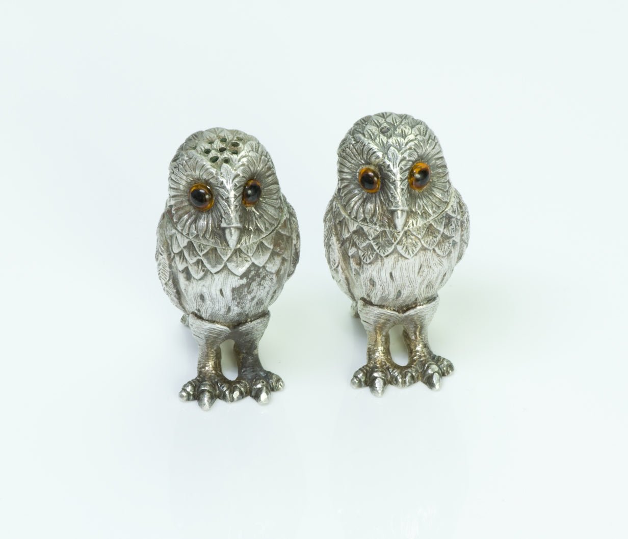Tiffany & Co. England Vintage Silver Owl Salt & Pepper Shakers