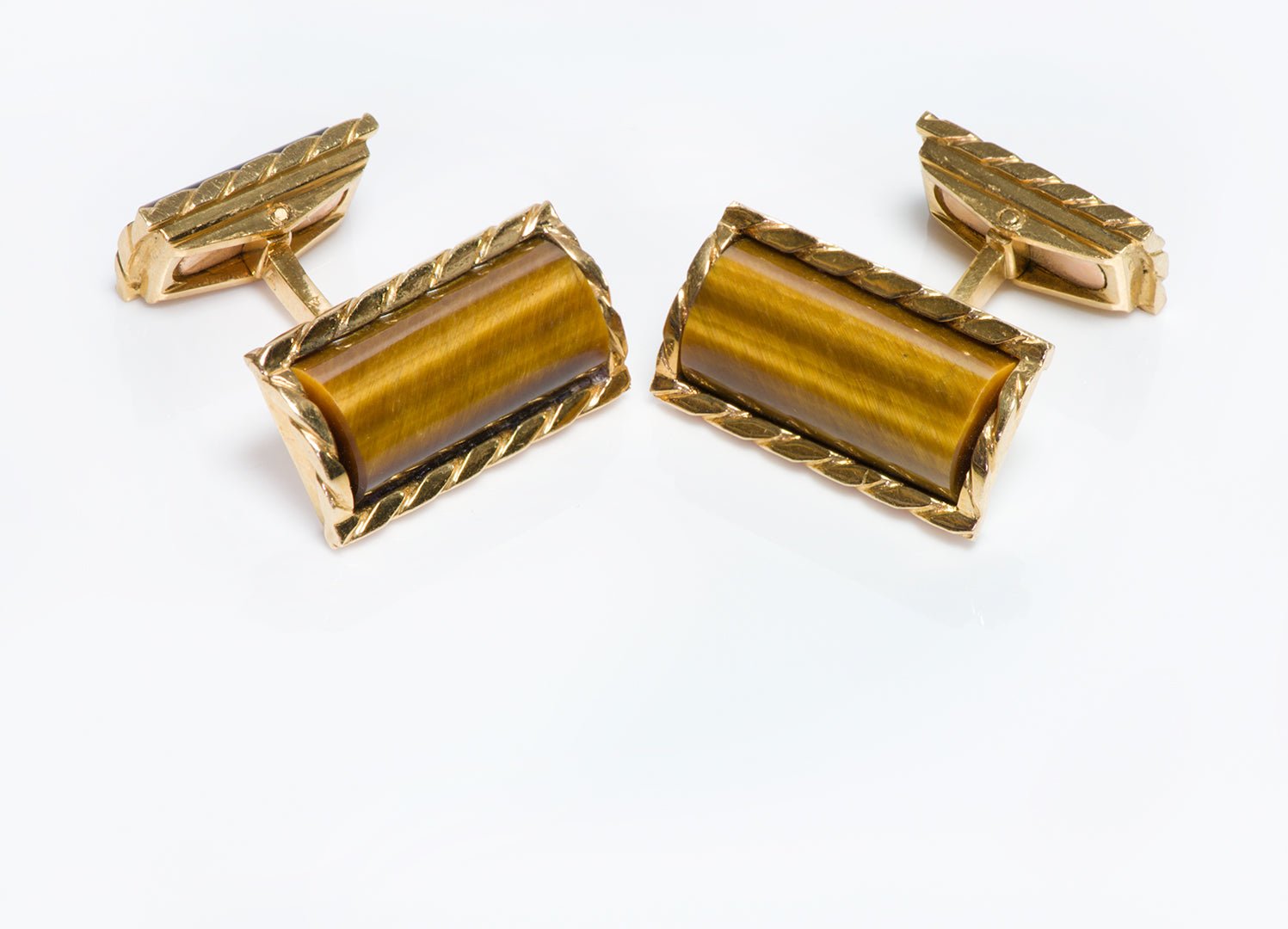 Tiffany & Co. France 18K Gold Tiger's Eye Cufflinks