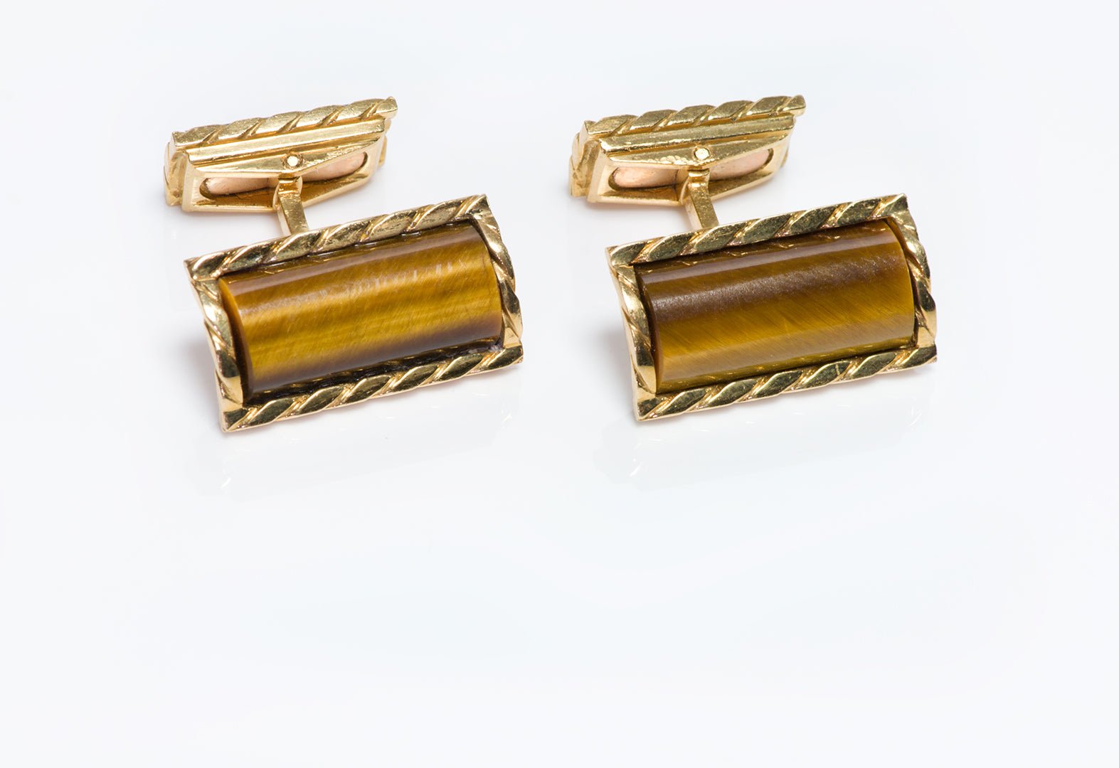 Tiffany & Co. France 18K Gold Tiger's Eye Cufflinks
