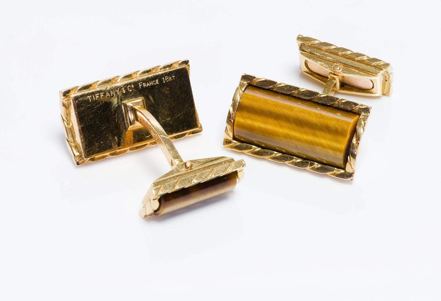 Tiffany & Co. France 18K Gold Tiger's Eye Cufflinks