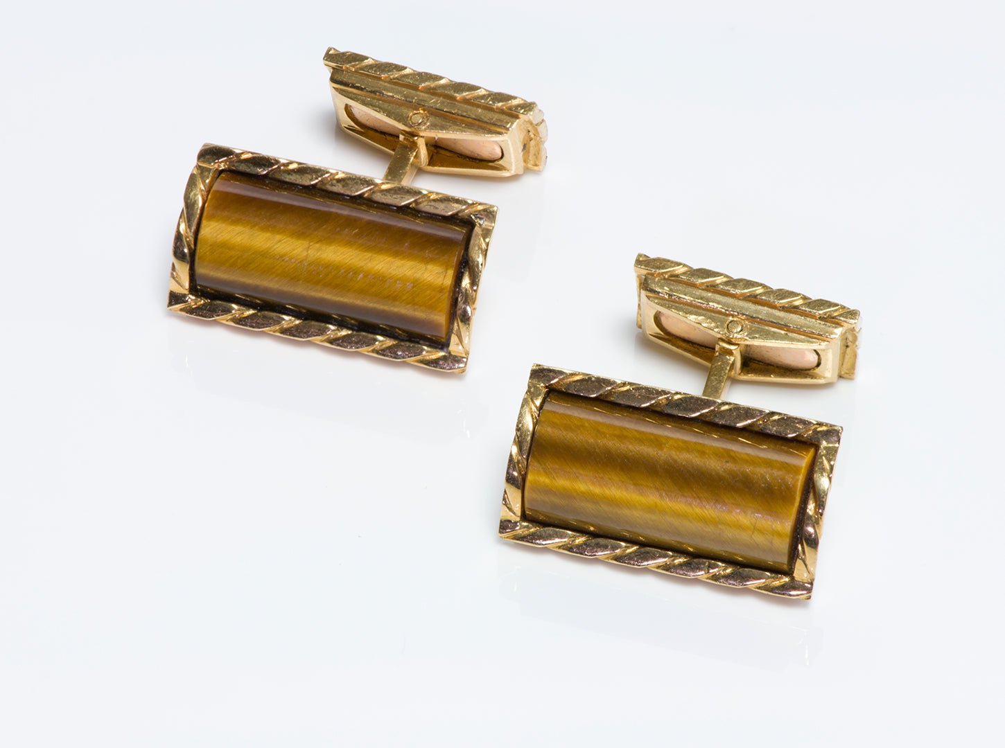 Tiffany & Co. France 18K Gold Tiger's Eye Cufflinks